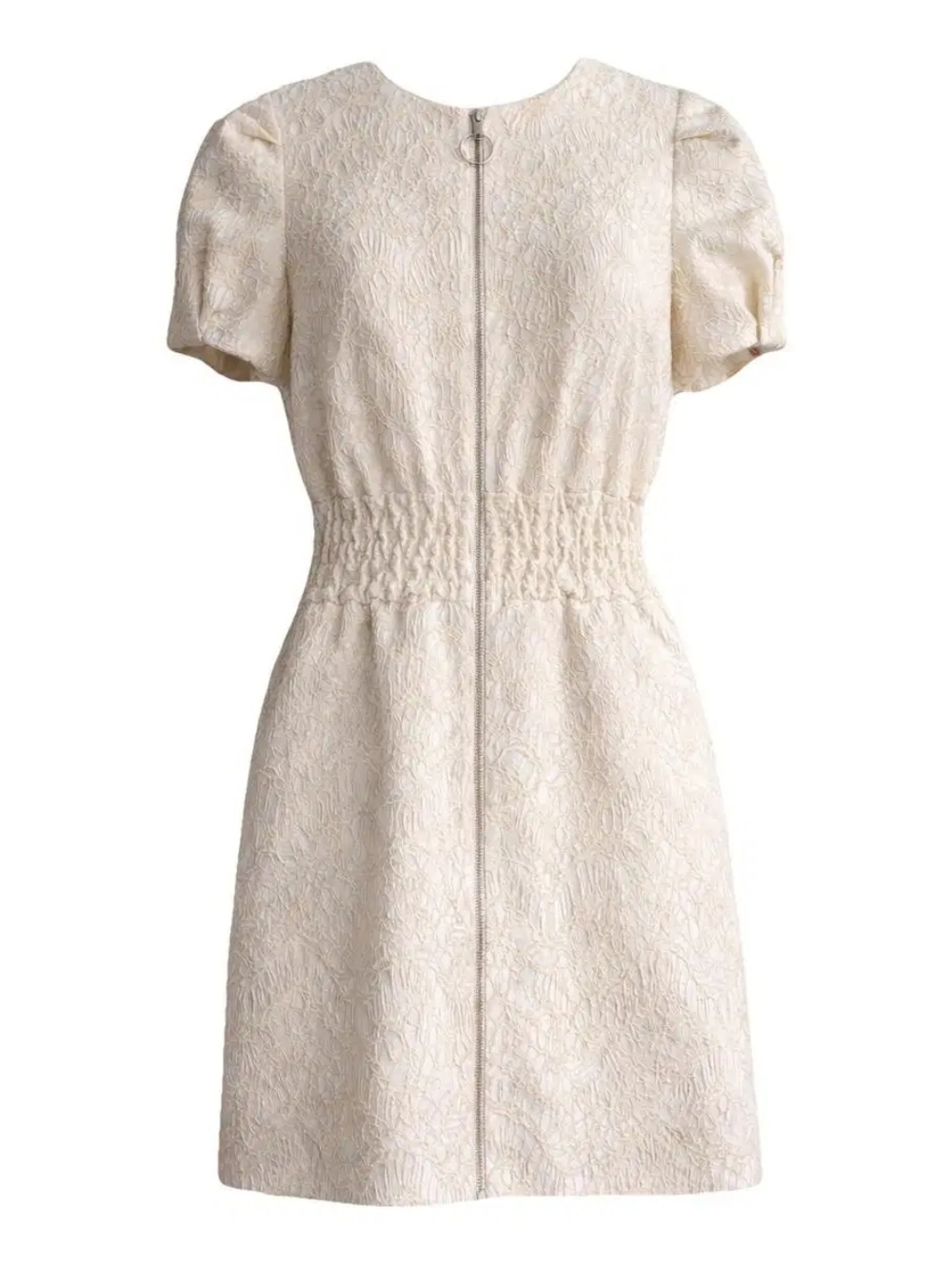 Cream Textured Jacquard Maje Dress